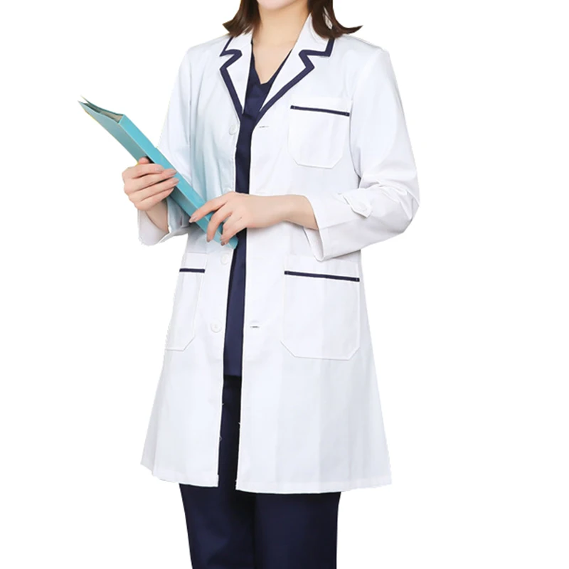 Lab Coat White Women Medical Nurse Embroidered Stretchable Short Sleeve Washable Uniform Doctors