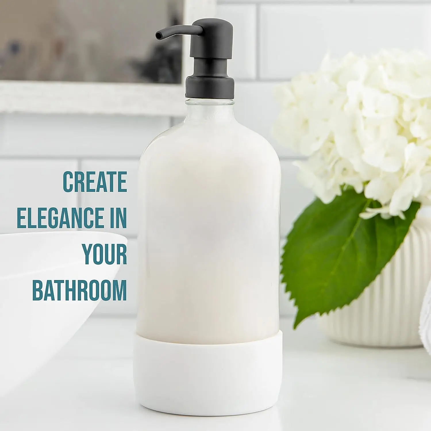 32 oz Glass Pump Rustproof Stainless Steel Pump Funnel and Lids Modern Farmhouse Vintage Jar Large Glass Shampoo Bottles