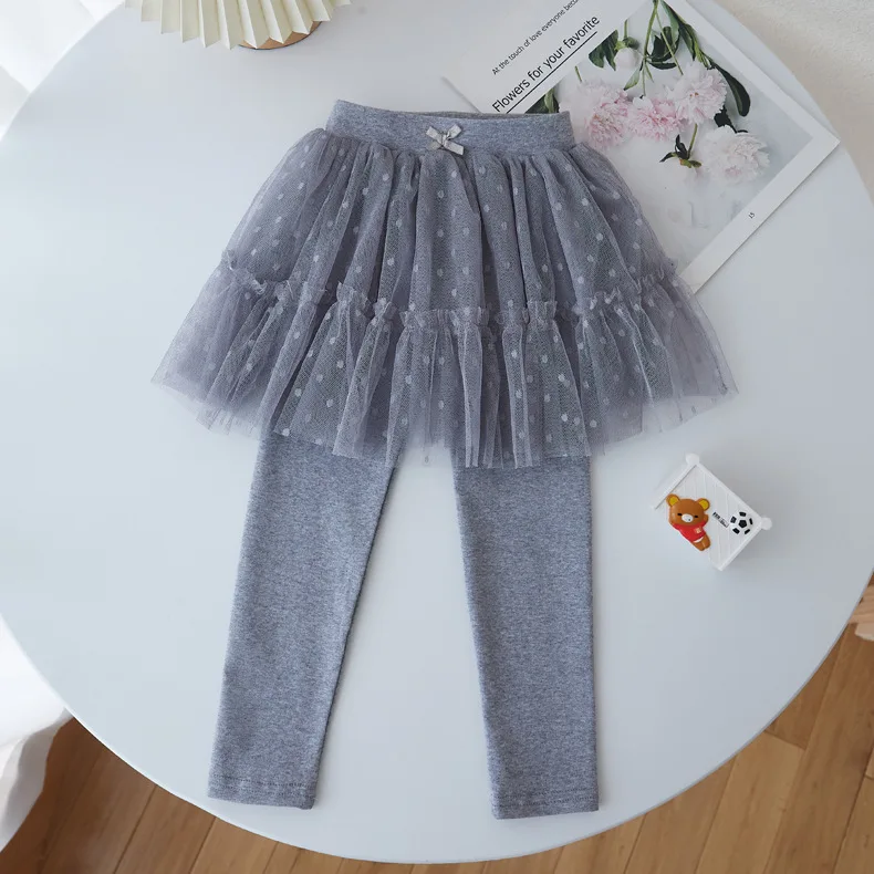 Spring Autumn Girls Cotton Pants Kid Lace Sequins Skirt Leggings Fashion Children Long Skinny Elastic Trousers