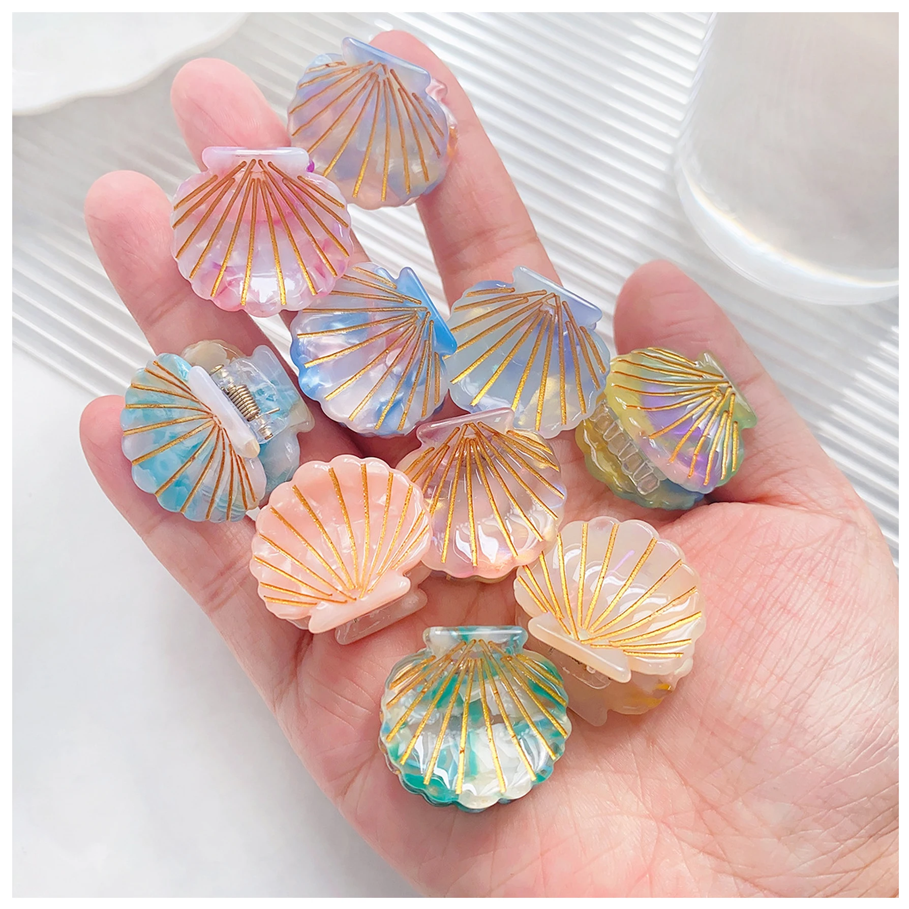 Wholesale Korean Style Hair Accessory Mini Carved Seashell Hairpins Cellulose Acetate Acrylic Resin Sweet Beach Claw Hair Clips