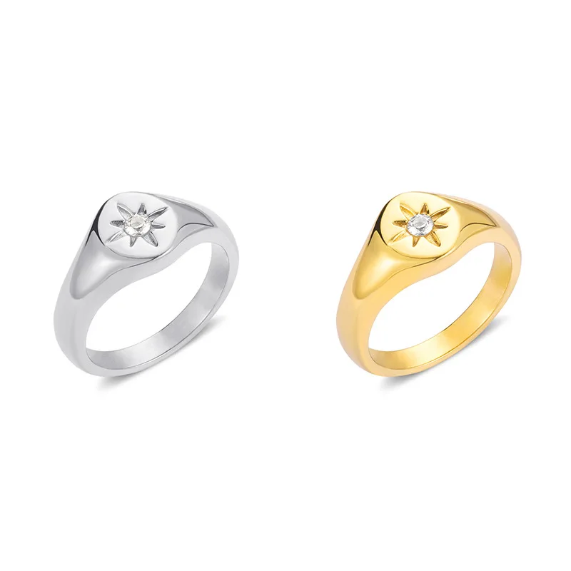 Popular Gold Plated Heart Rays Ring Electroplated Hexagram Stainless Steel Ring Fashion Jewellery Ring