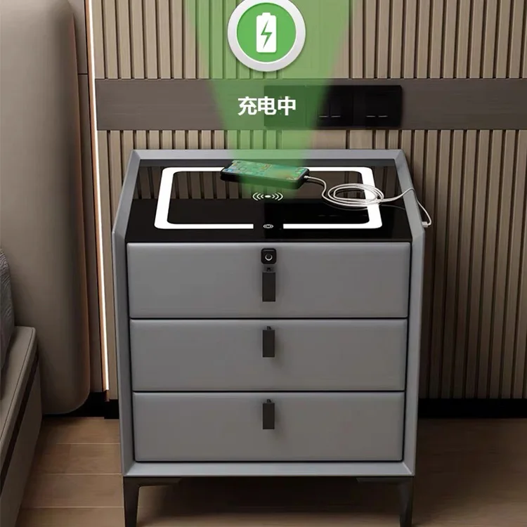 luxury Bed room furniture wooden smart bedside coffee table modern nightstands with USB wireless charging