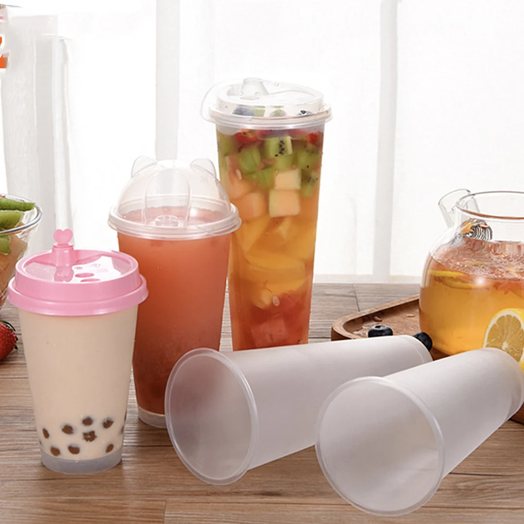 8oz 16oz 20oz Disposable Pp U Shaped Bubble Tea Plastic Cups With Lids And Straws Beverage Milktea Cups
