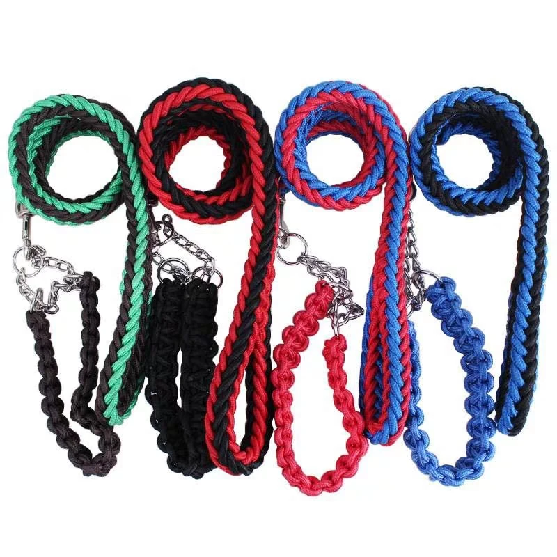 L/XL Super Strong Coarse Nylon Dog Leash Army  Double Row Adjustable Dog Collar For Medium Large Dogs 130cm