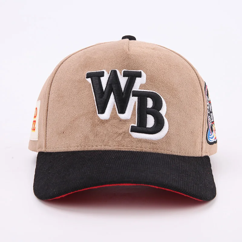 Custom Embroidery logo Mens 5 Panel a k Frame A-frame Suede Faux Fur Curved Brim Bill Snapback Baseball Gorras Caps Hats for Men
