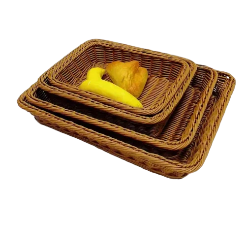Wholesale  Rattan Hand Woven Brown Beige Chocolate Storage Basket bread tray for Bakery Supermarket Display Plastic basket