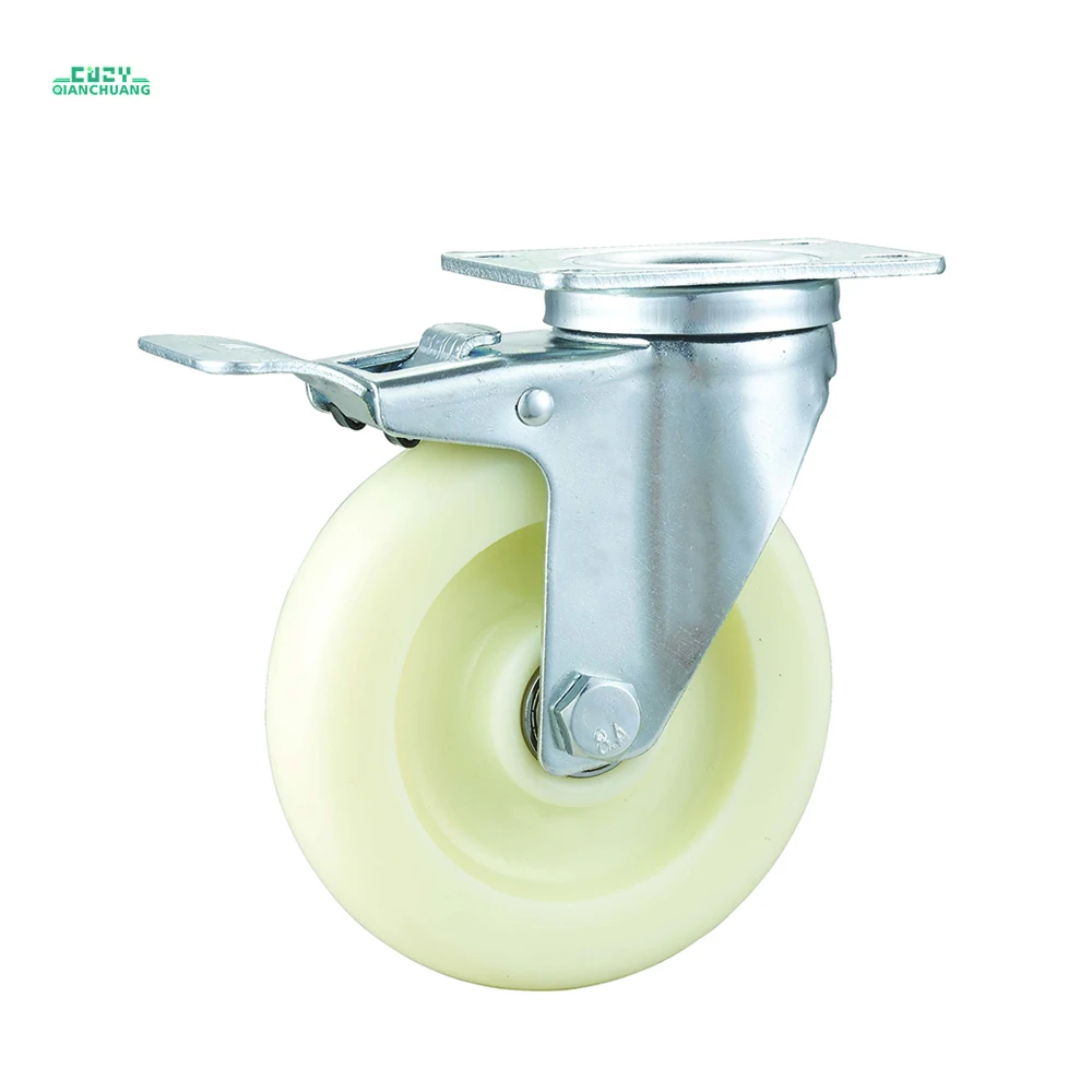 Сверхмощные колесики 4 дюйма белые PP пластинчатые промышленные колесики с тормозом