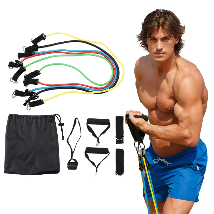 11-Piece Set Foam Loop Handles Bands Tubular Yoga Toning Tube with TPE Workout Resistance Tube Training