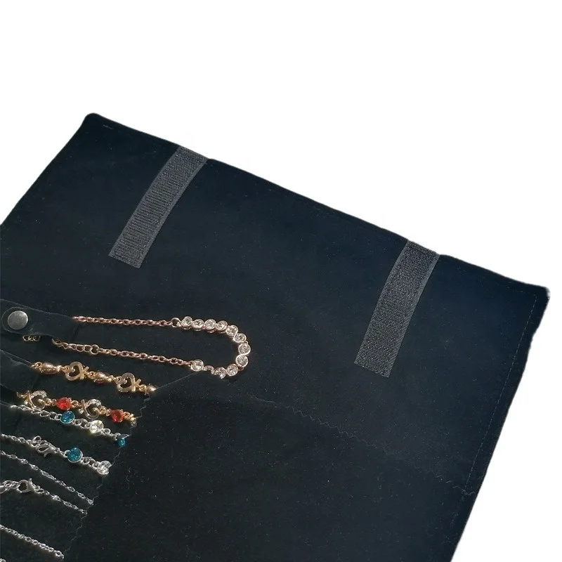 Factory direct Travel Jewellery  Roll bag portable Folding pouch Leather Velvet Ring necklace Case Pouch Jewelry Roll Organizer