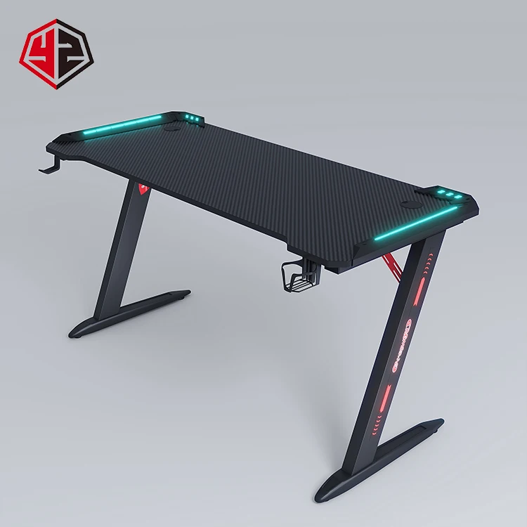 Yz China Manufacturer Wholesale Computer Gaming Gamer Table A Shaped Legs Adjustable Rgb Lights Standing Pc Gaming Desk glass