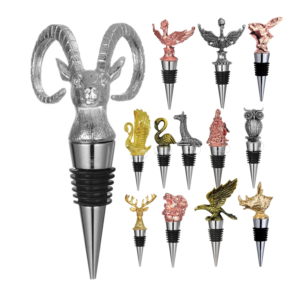 Manufacturer Custom Logo Wholesale Animal Whiskey Champagne Bottle Silicone Stopper Accessories Zinc Alloy Wine Bottle Stoppers