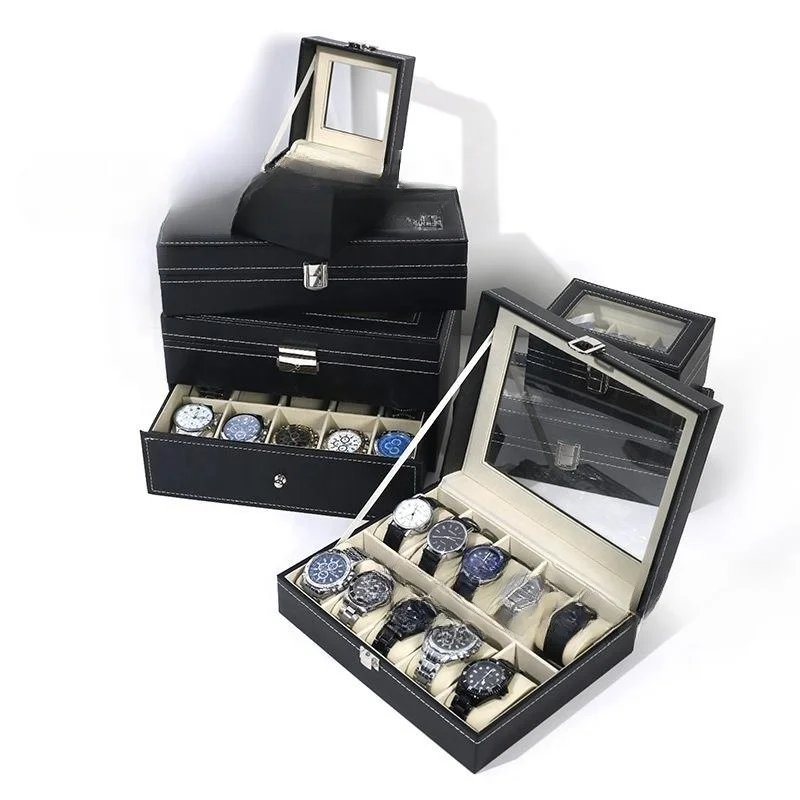Роскошные 6 слотов деревянные часы дисплей лоток упаковка подарочный чехол из искусственной кожи ящик для хранения часов с окном