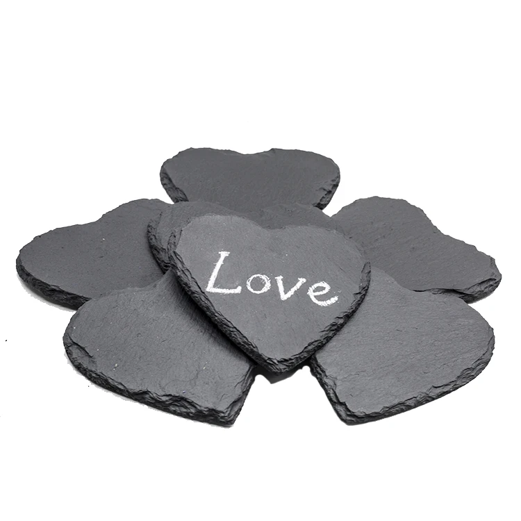 factory direct 10X10cm hot sale wholesale black heart slate stone marble coaster sets of 4