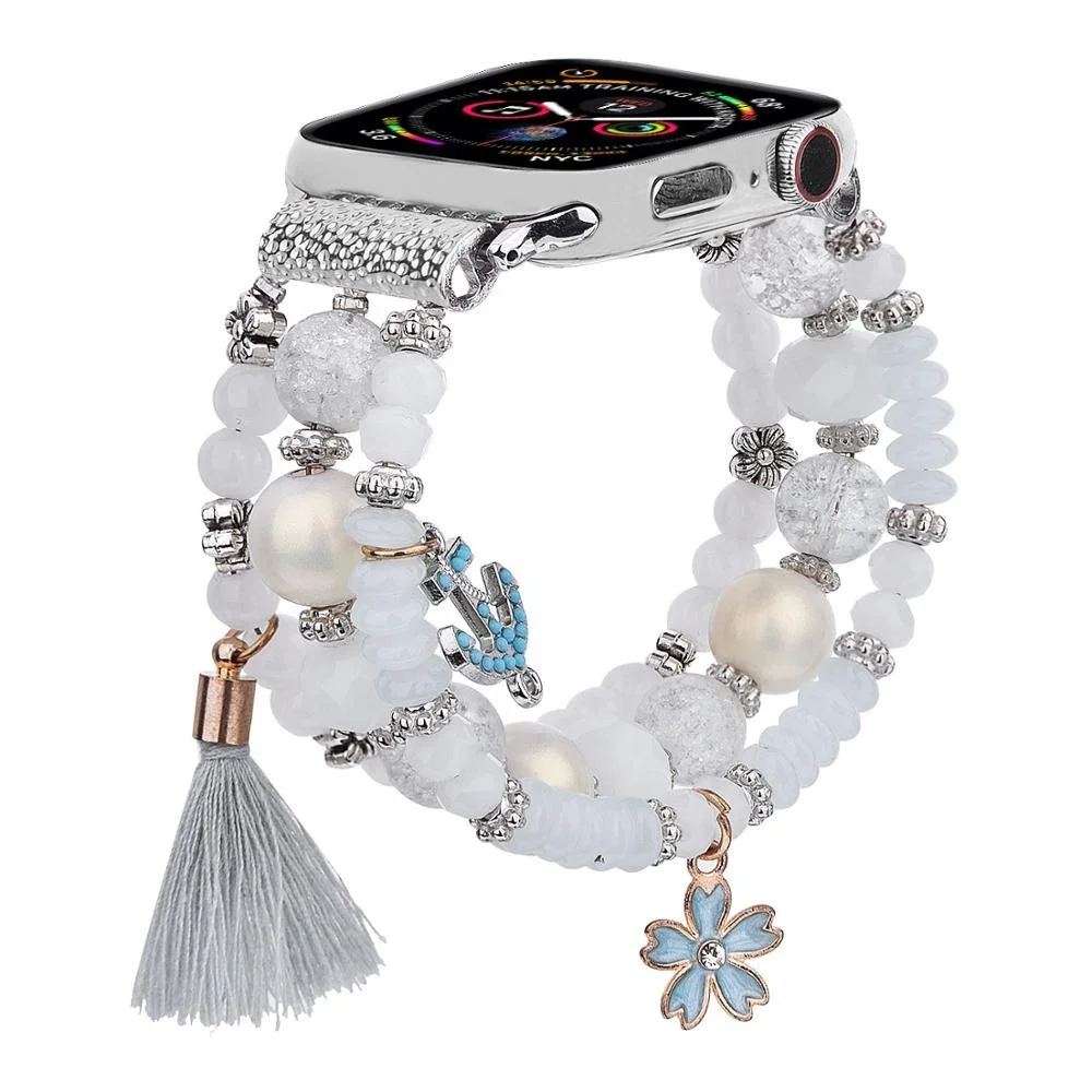  Ремешок Женский с бусинами для Apple Watch Band эластичный роскошный браслет жемчугом iWatch Series 6 5 4 3 SE 38 мм