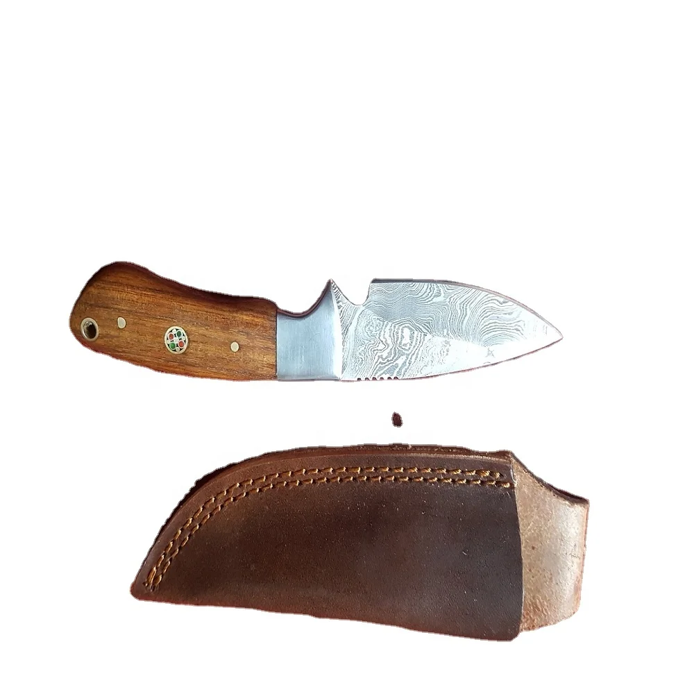 
DAMASCUS STEEL RANDOM PATTERN HUNTING SKINNING SURVIVAL BUSH CRAFT EDC KNIFE WITH WOOD HANDLE STEEL SPACER AND MOSAIC PIN 