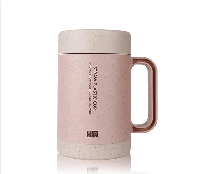 350ml Eco-friendly Biodegradable Wheat Straw Rice Husk Plastic Reusable Coffee Mug Ceramic Tea Cup With Handle