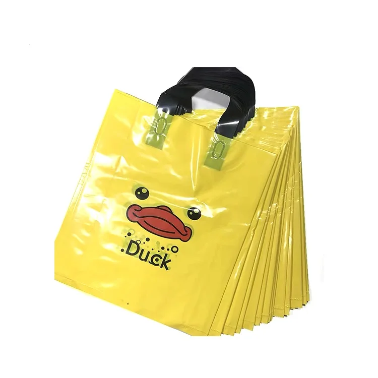 Eco friendly  handbag tote handle plastic colorful foldable shopping bag custom on line  shop bag with soft loop handle