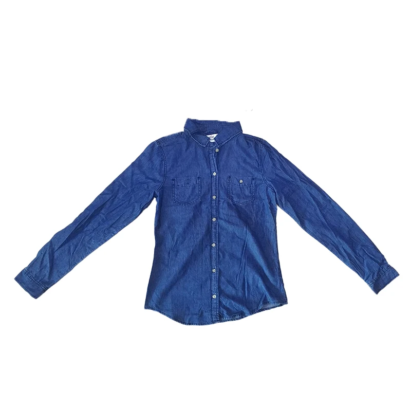 
Fashion style new design wholesale turn-down collar full sleeve solid washed women denim jeans shirt blouse 