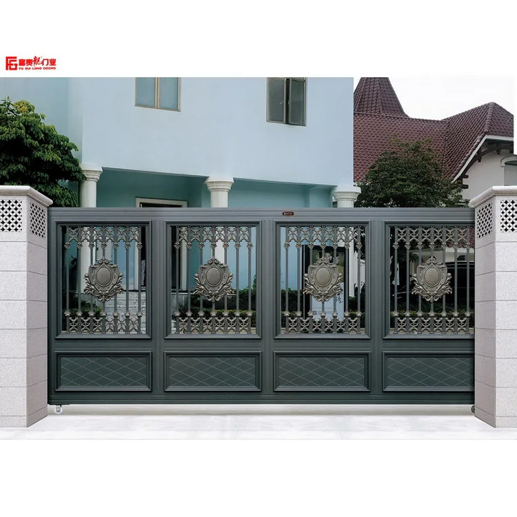 European style aluminium Gates Villa doors electric garden Gates aluminium courtyard gate horizontal slip open style