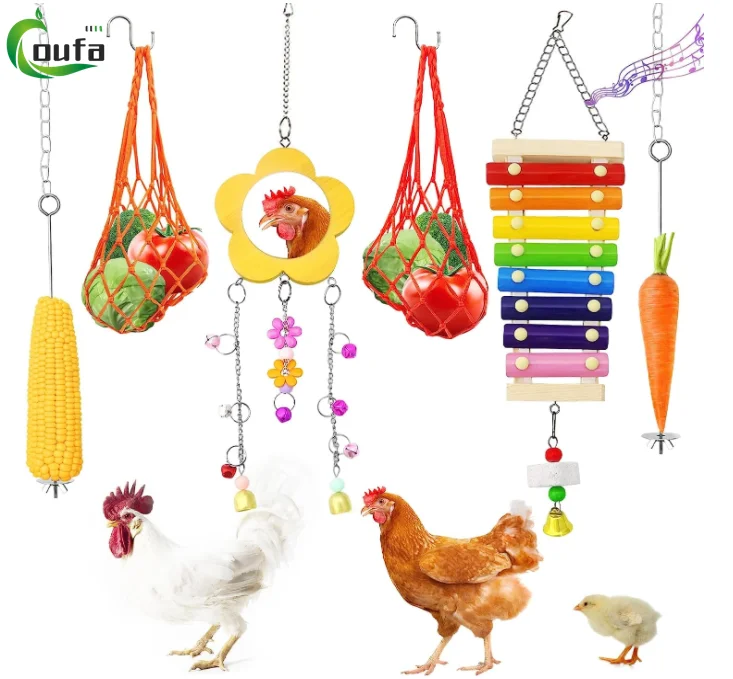 6 PCS Chicken Vegetable Fruit Hanging Feeder toy Chicken coop Chewing Foraging Accessories toy for Hens Roosters Chicks