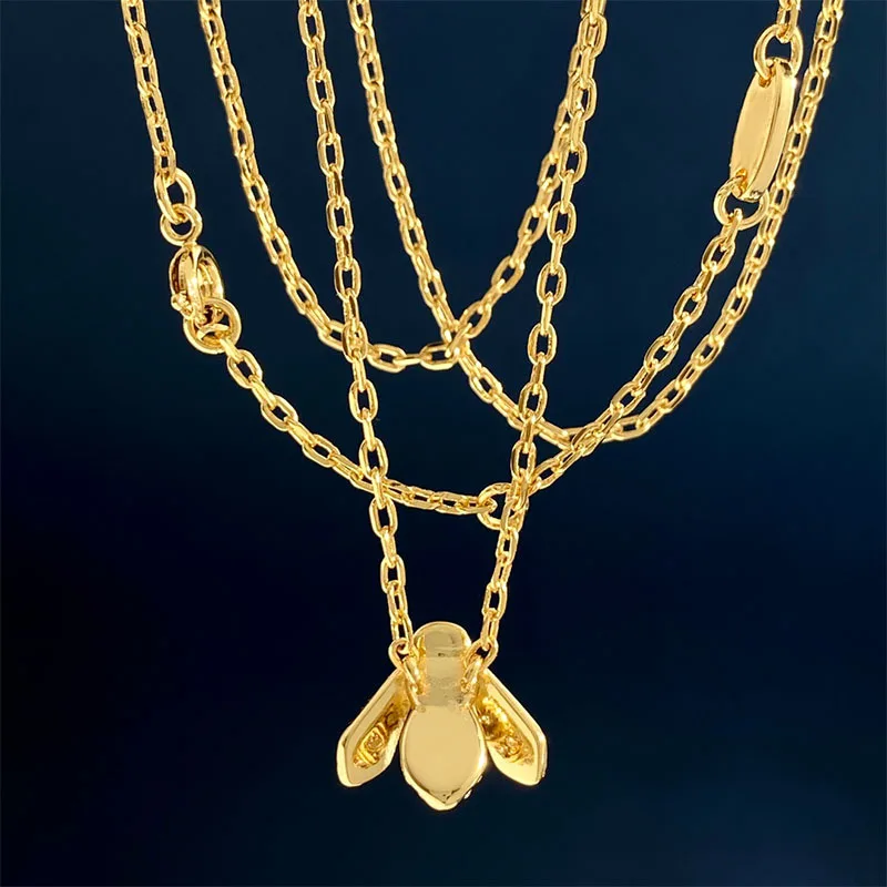 Micropaved Diamonds Bee Pendant Necklace