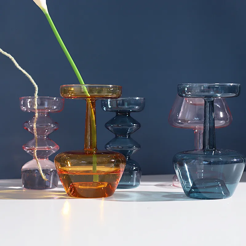 Creative Ins lamp shape home deco multi color transparent small glass flower bottle art vase