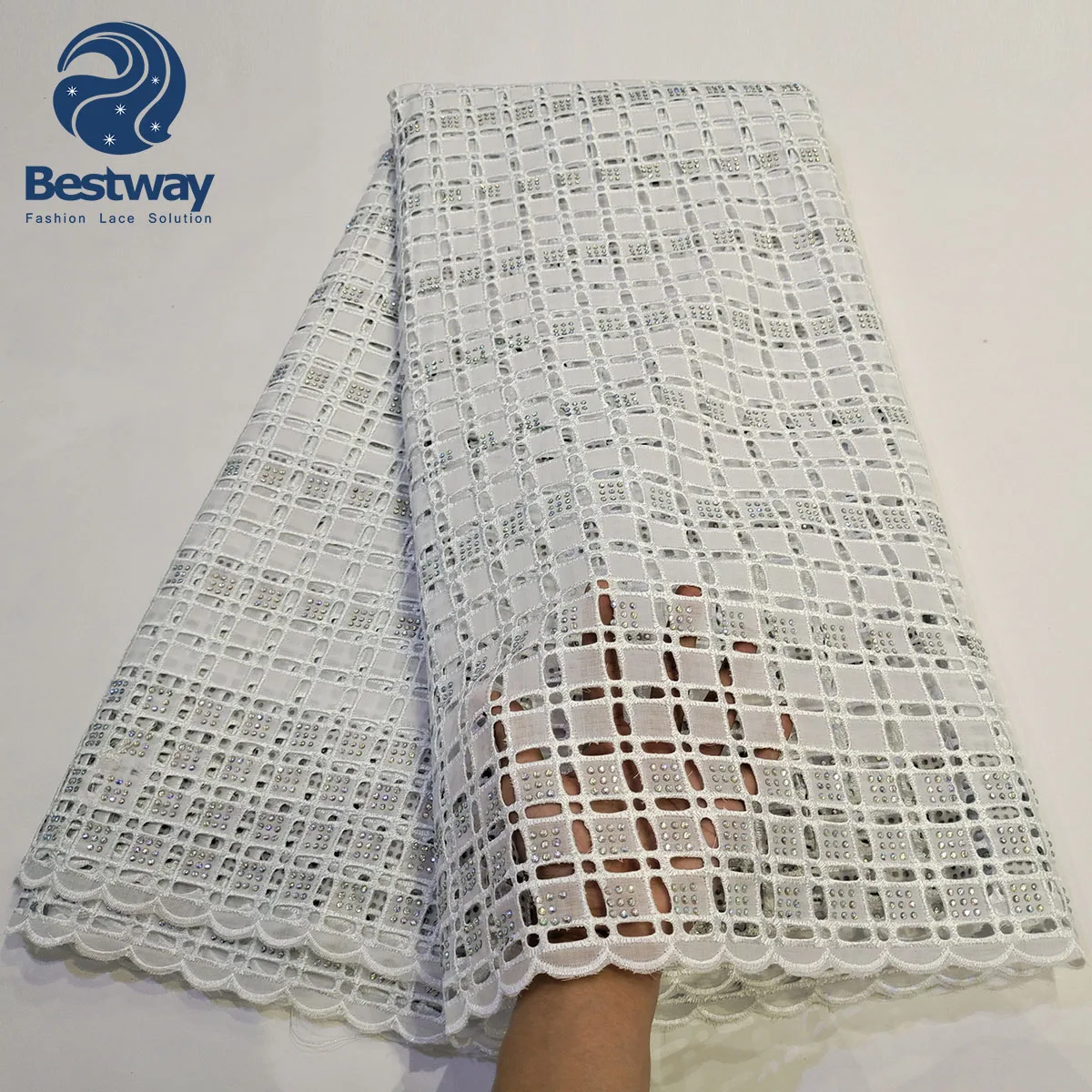 High quality gold 100% cotton swiss voile lace fabric with stone