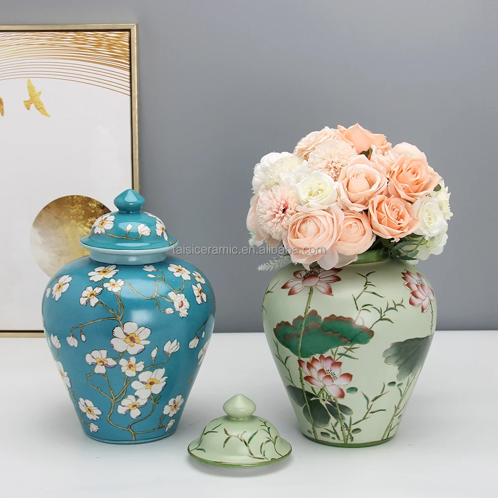 J182 Elegant Ceramic Blue Flower Jar Retro Decoration Home Furnishing Custom Porcelain Ginger Vase