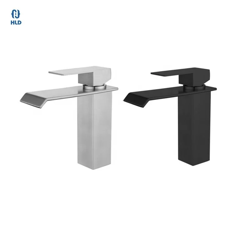 Hot Sell 304 Stainless Steel Brushed Black Waterfall Bathroom Faucet Bathroom sink Faucet Basin Faucet for Vanity Sink