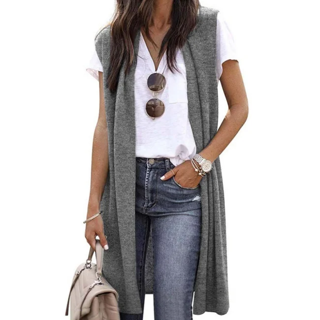 New waistcoat cardigan fashion trend sleeveless long vest knitted waistcoats woman knitting cardigan vests
