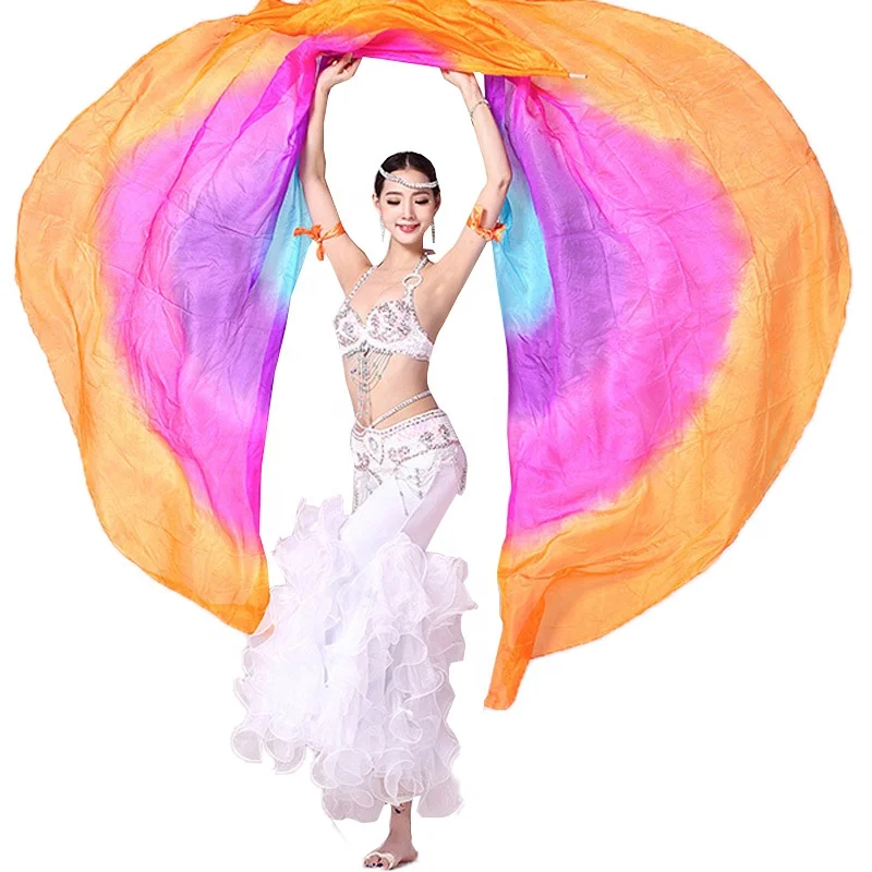 Разноцветные эффектом деграде (переход от темного к 100% Шелковая вуаль из 2 предметов танца живота