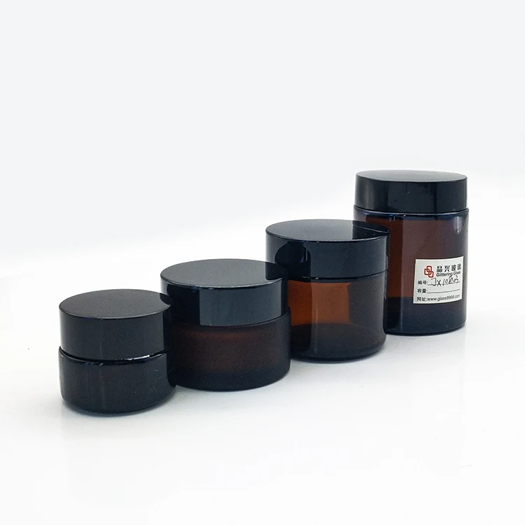 2oz  60ml brown amber cosmetic glass jar with black lid for cream