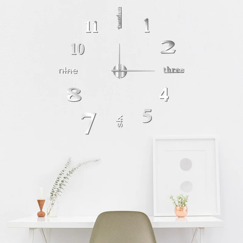 Wholesale Novelty Modern Design Acrylic Wall Sticker Clock 3D Frameless Large DIY Wall Clock for Home Decorative Living Room