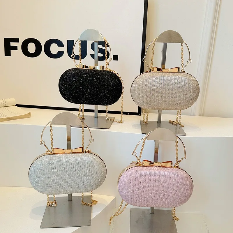 Women Glitter Elegant Bow Clutch Evening Bag Dinner Wedding Party Bag