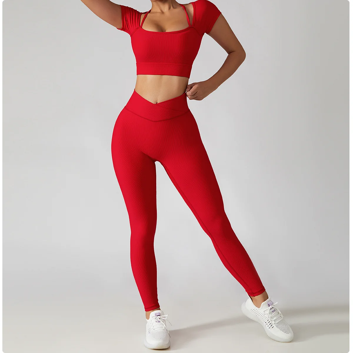 2024 Seamless Activewear Ribbed Yoga Suit Womens Workout Gym Fitness Sets with Zipper