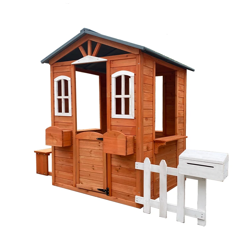 Premium Wooden Kid Cottage with Bench for Patio or Playground Wooden Playhouse