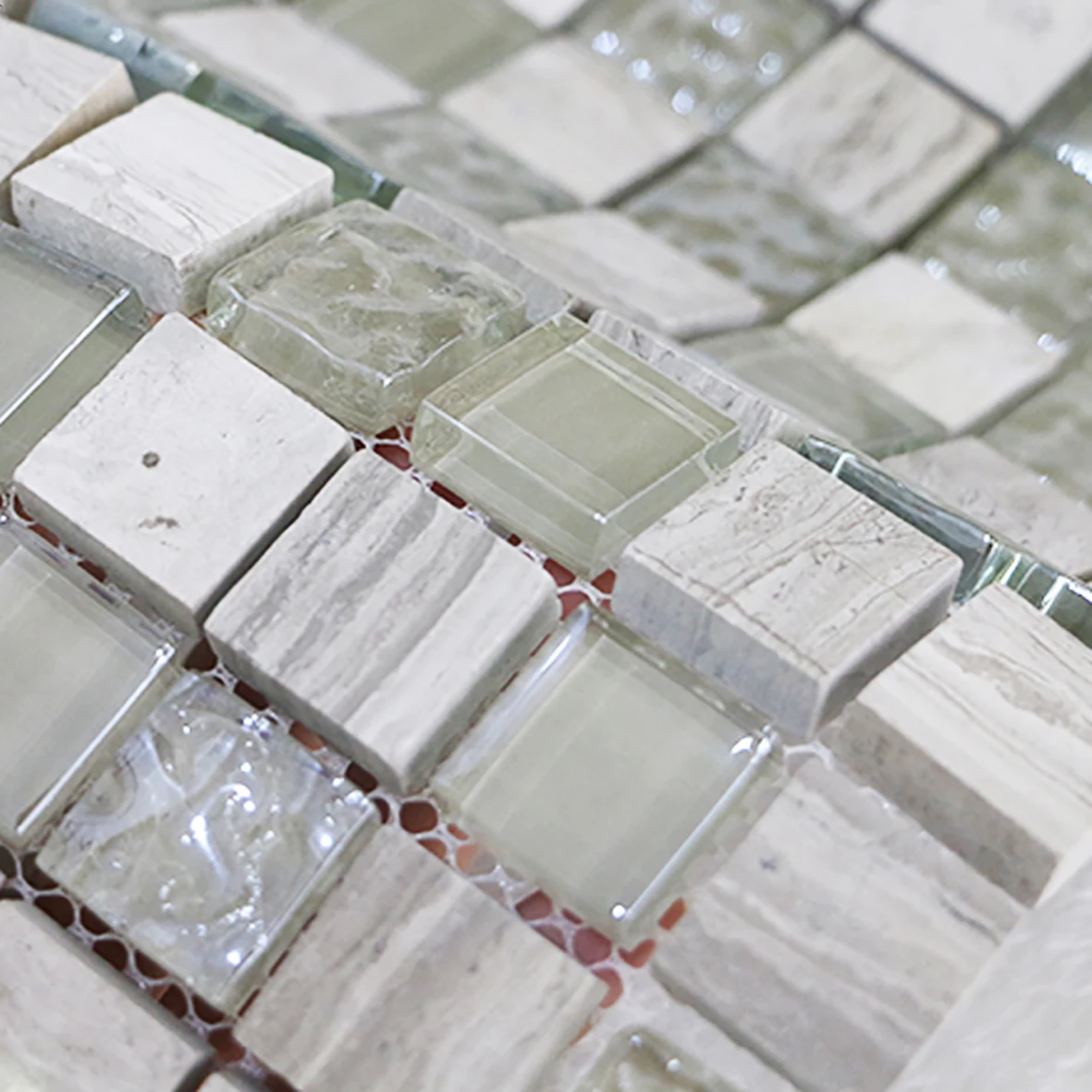 Grey Wood Grain Marble mixed glass mosaic anti slip bathroom tiles outdoor swimming pool wear-resistant tiles