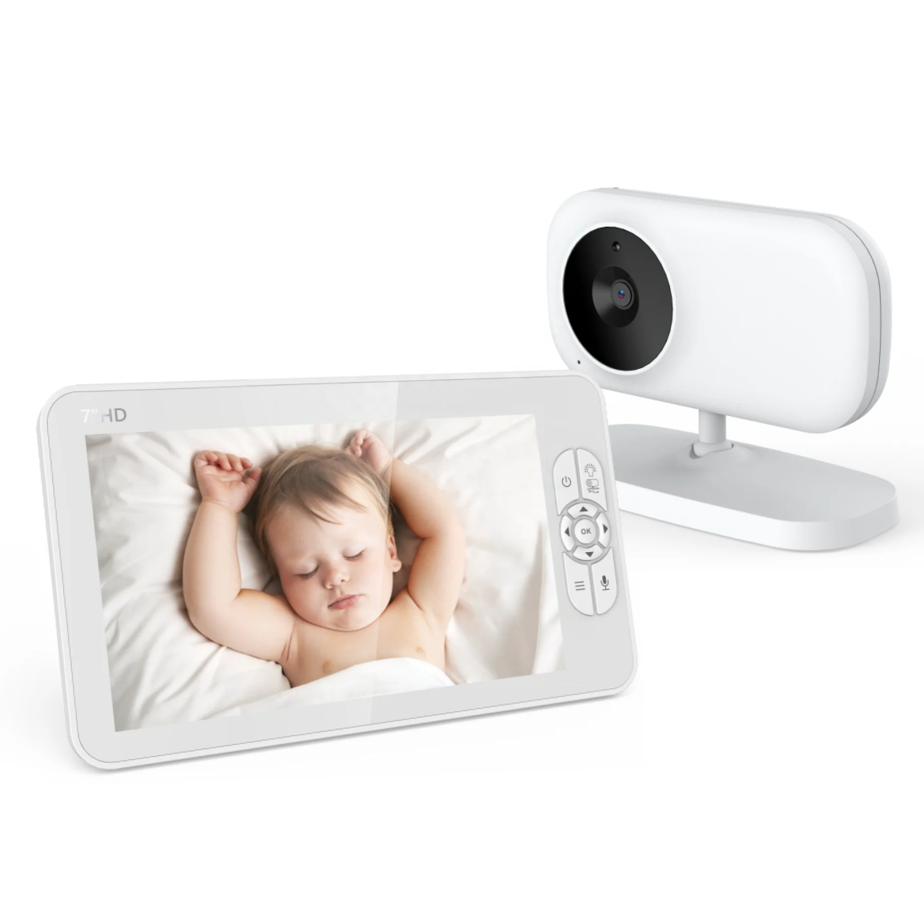 2021 Newest 7inch 720P real high resolution temperature monitoring LCD night vision two way audio baby monitor