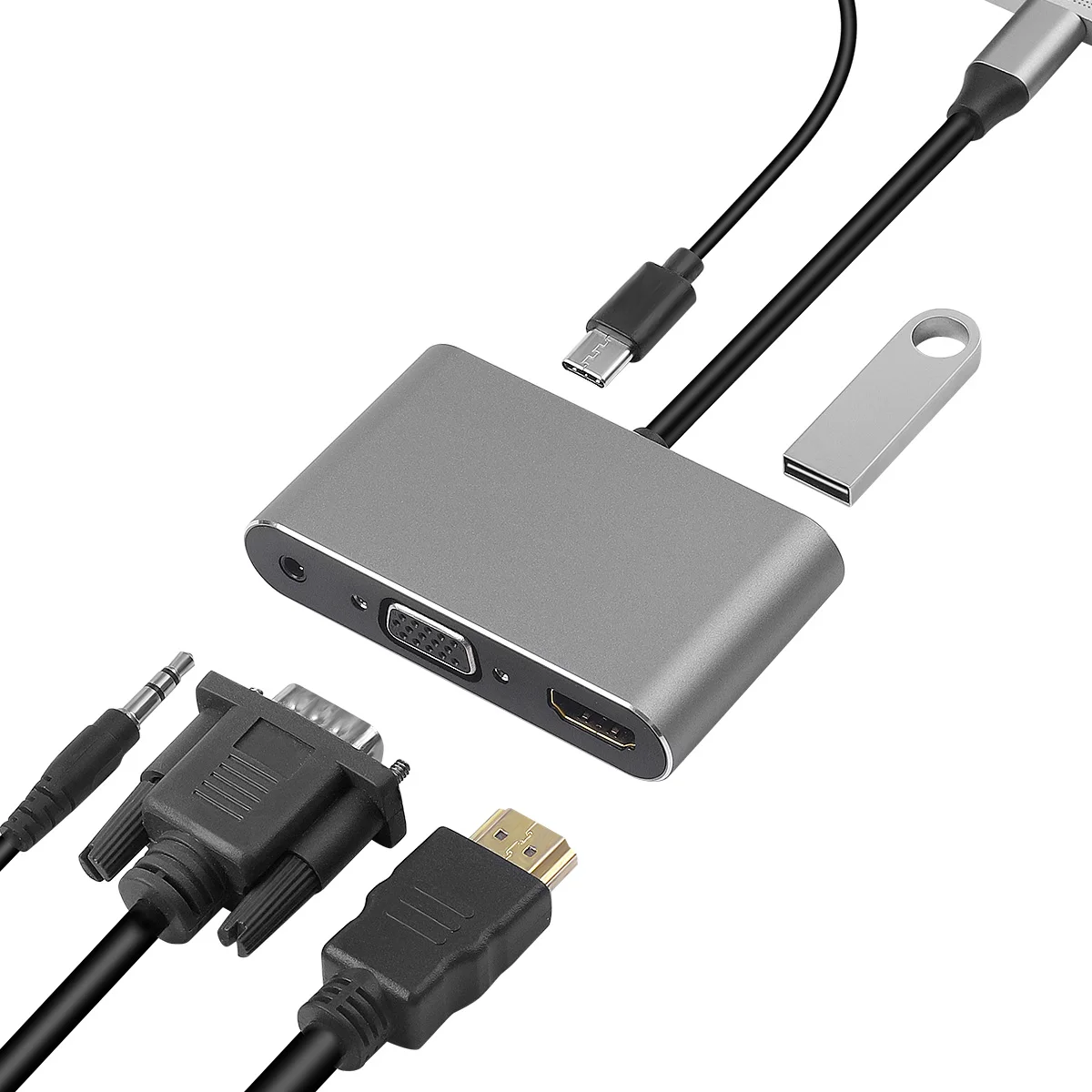 5 in 1 USB C Type-c Hub Adapter 4K 30hz to VGA HDMI USB3.0 3.5mm audio PD 100W Fast Charger For Macbook Laptop Mobile Phone PC