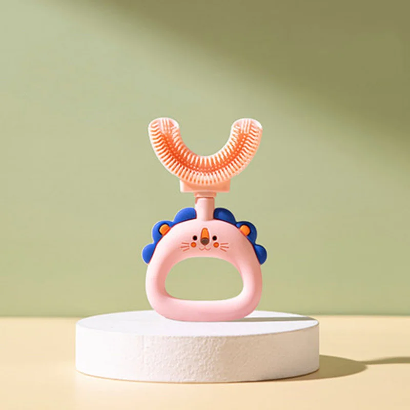 Cartoon cute design manual baby  kids u shape rotating toothbrush with toothbrush storage box