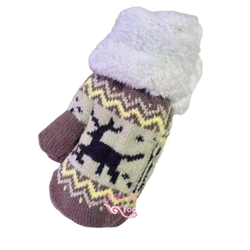 Jacquard Mittens For Children Gloves Winter Plus Velvet Thick Warm Kids Cold Weather Outdoor Knit Mittens Gloves For Boys Girls