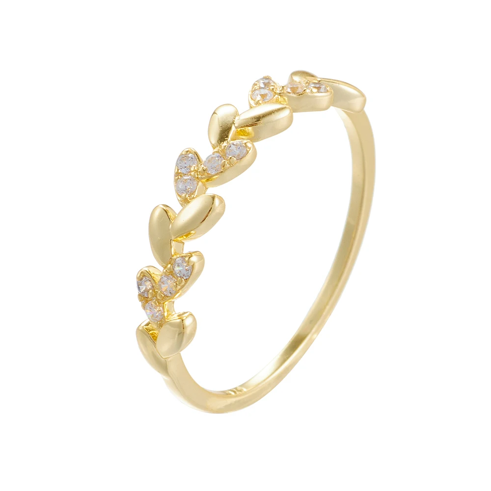 Exquisite Leaf Wheat Ear Zircon Ring Interlaced Zircon Silver Wheat Ear 925 Sterling Silver Gold Plated Ring
