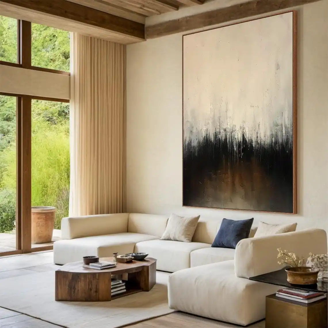 SQ Beige oil painting minimalist texture painting large wall art beige abstract handmade painting for modern living room decor