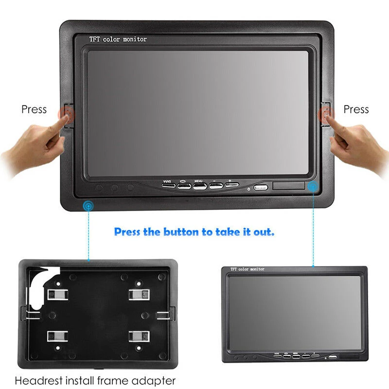 7 inch TFT LCD Screen Car Monitor Player 2 Way Video Input PAL/NTSC Monitor for Auto Rearview Home Security Surveillance Camera