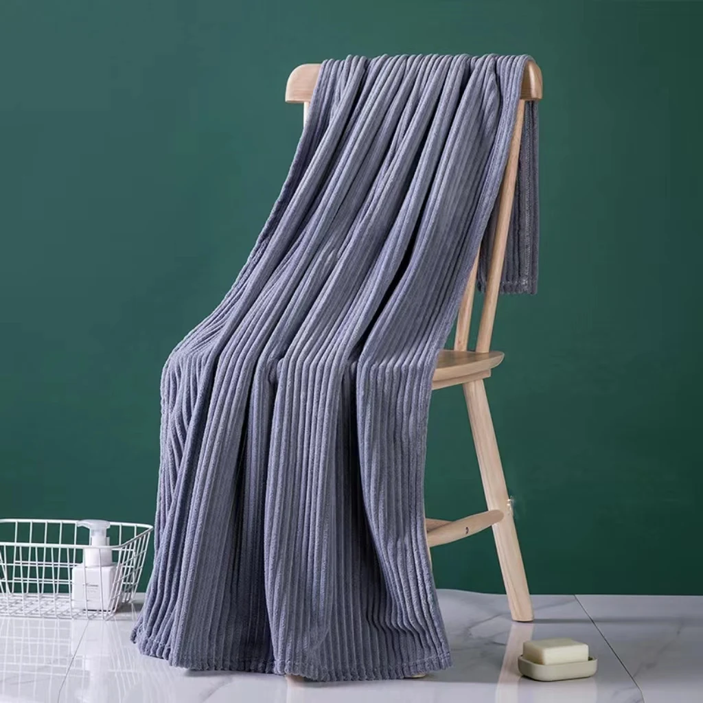 Heavy cream fleece microfiber striped absorbent soft non-shedding large size home hotel gift bath towel