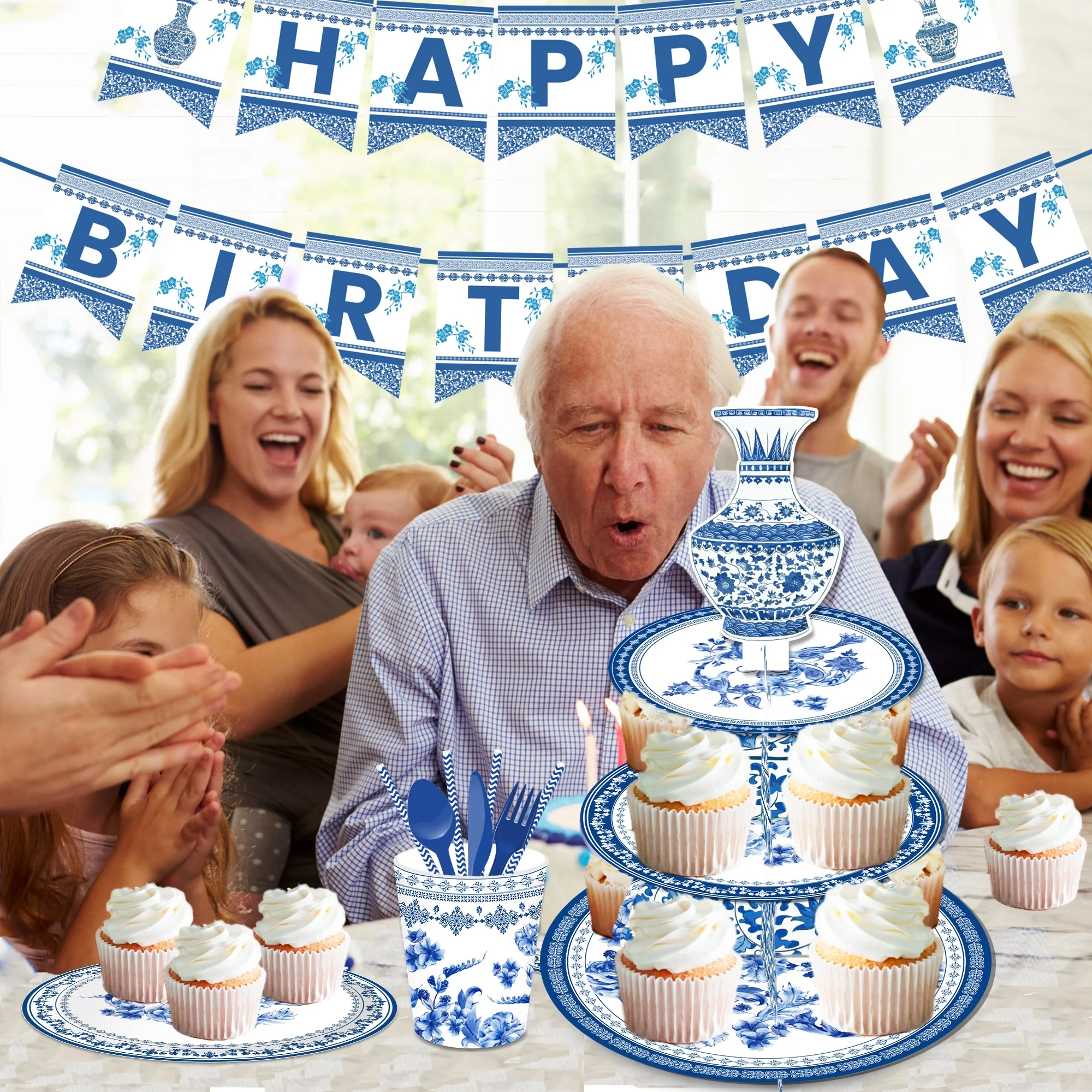 Huancai в китайском стиле Вечерние подставка для свадебного торта 3 уровня кекс стенд держатель синий и белый фарфор украшения вечеринок детей подарок на день рождения