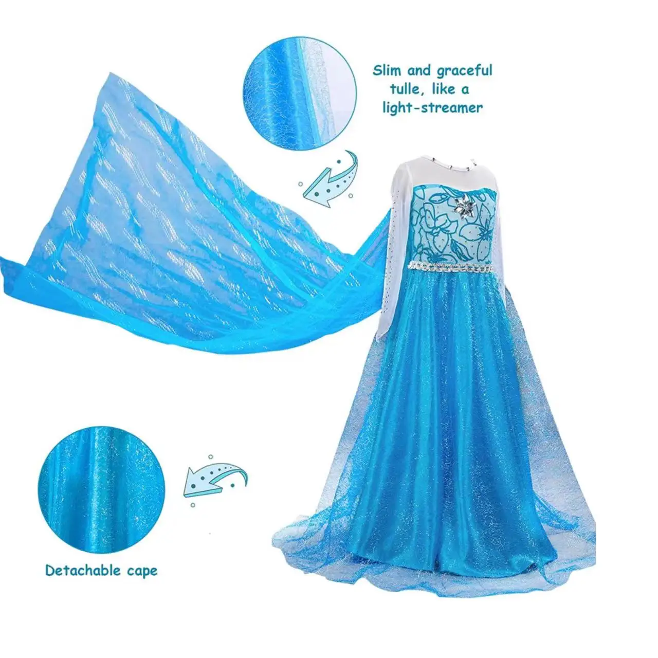 Halloween Kids Elsa Anna Princess Dress Cosplay Fancy Costume Dress For Girls