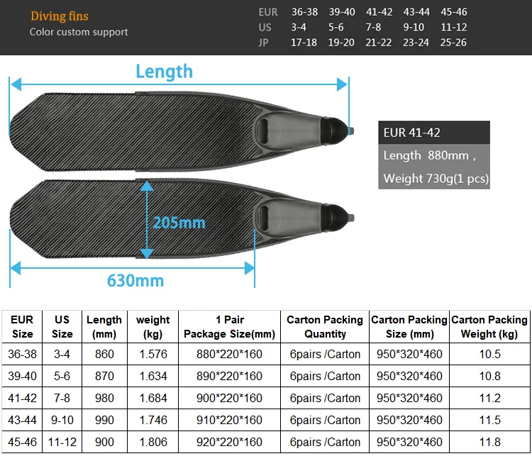 Carbon Fiber Custom Pattern Logo Spearfishing Long TPR Foot Pocket Flippers Underwater Freediving Scuba Diving Fins