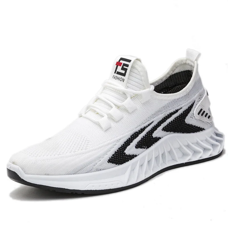 2022 supplier low price flying knit non slip snickers black casual letest  running pu  high top sneakers for men sports shoe