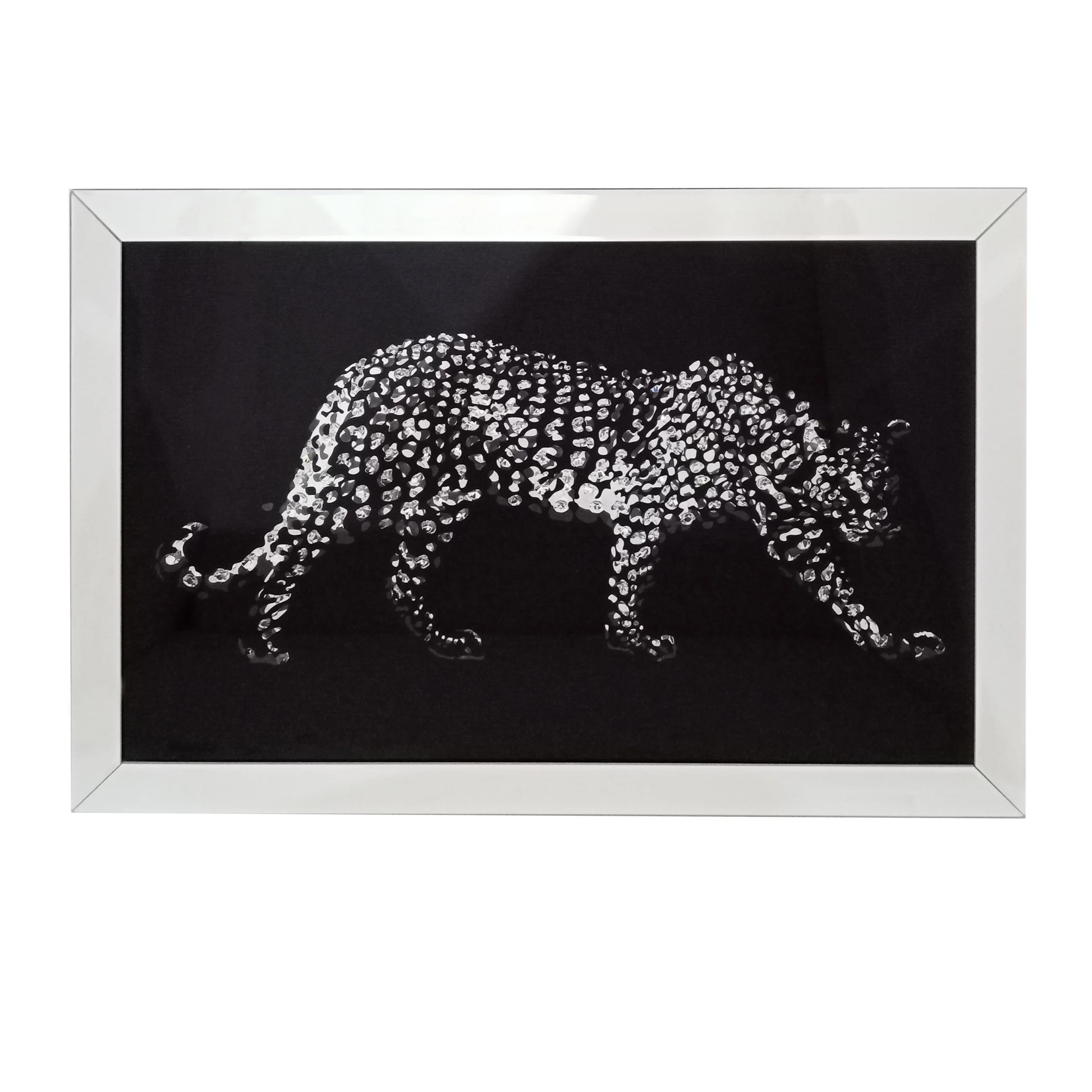YG Home Decor glass frame Mirrored Cheetah wall Art Crystal porcelain painting